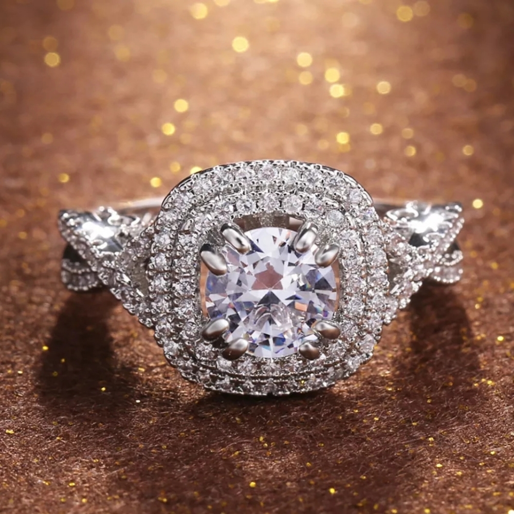 New Siver&Rose Gold Chic Designer Halo Ring - Picture 3 of 7